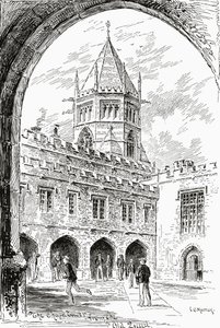 Rugby School, the Chapel Tower from the Old Quad by English School